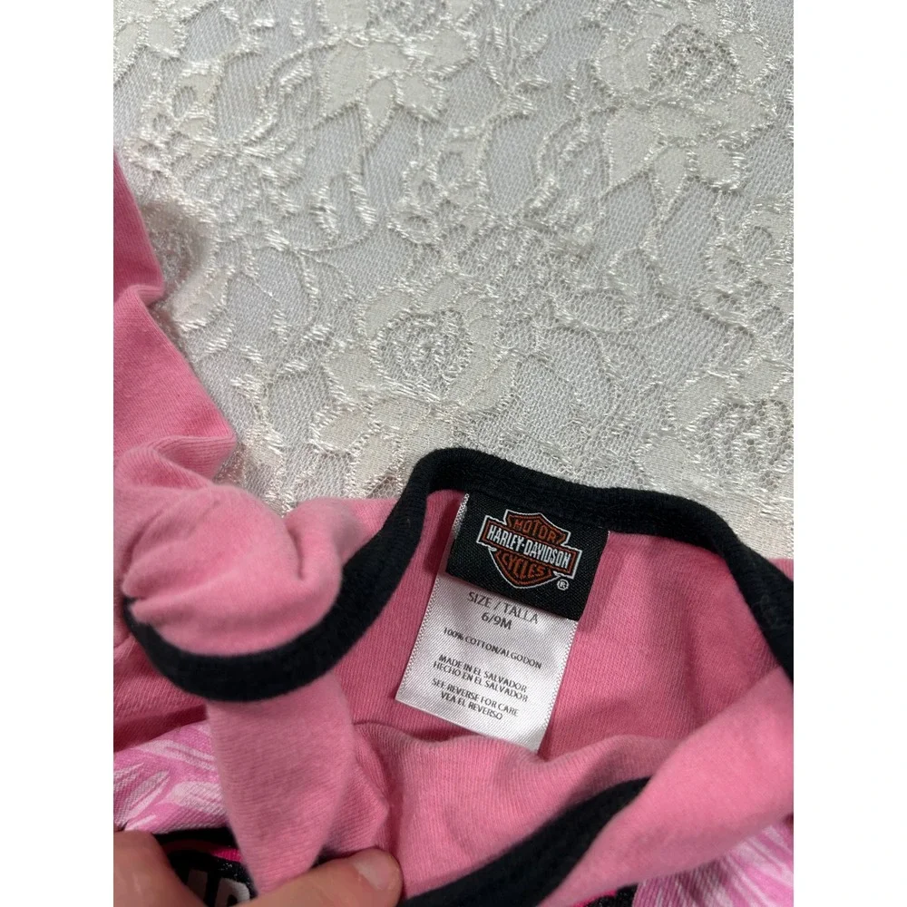 Harley-Davidson Baby Girls Pink Footed Sleeper Beanie Set 6-9M Y2K Girly